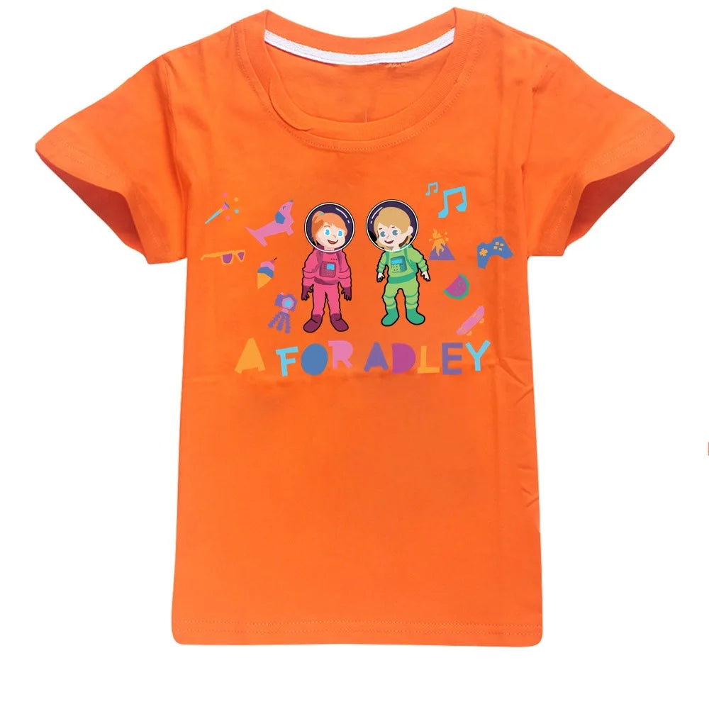 A para Adley, ropa para niño niña, Top gráfico de algodón para niños, camiseta de verano para niños, ropa Kawaii para adolescentes, camisetas para bebés y niños