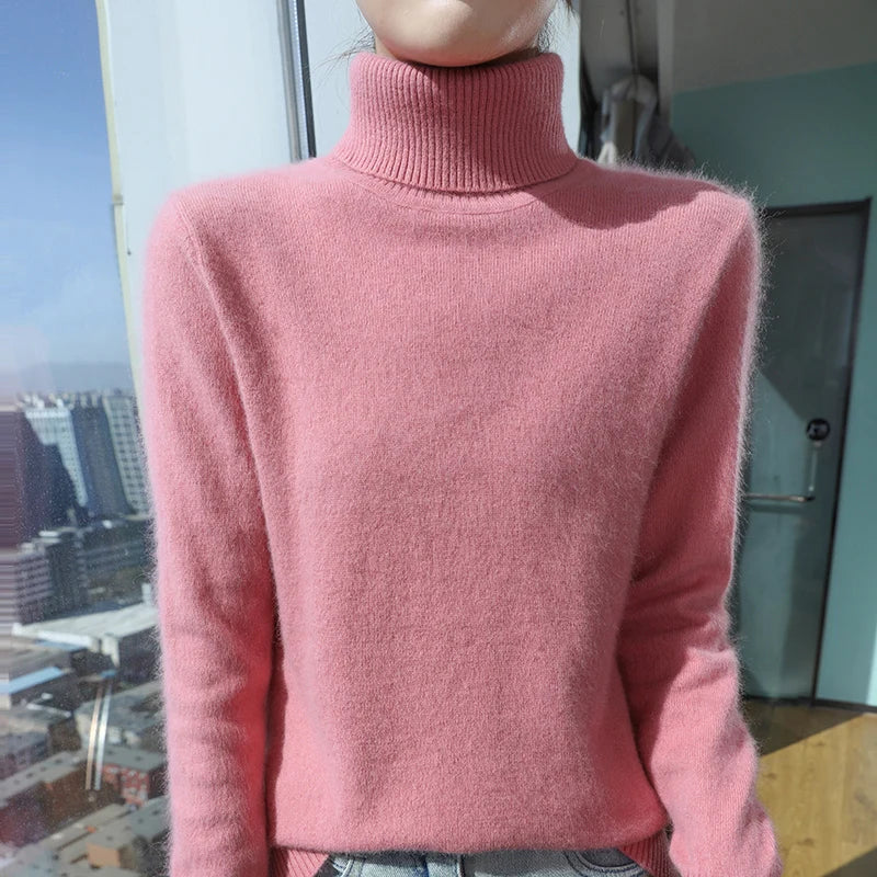 100% Mink Cashmere Top-Lapel Women Sweater Long-sleeves Fashion High-elasticity Sexy Winter Knitted Pullover Girl Tops 2024