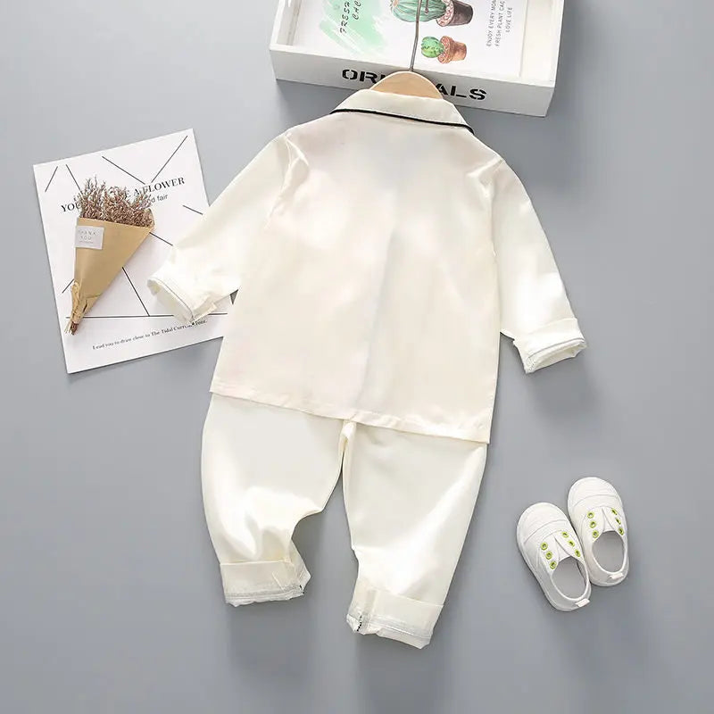 Boys Girls Kids Pajama Sets Causal Solid Long Sleeve T-Shirt Tops with Pants Toddler Baby Sleeping Clothes Pijamas Sleepwear
