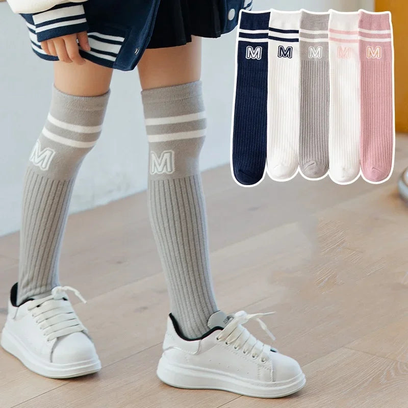 Kids Boy Girl School Sock Fashion Letter M Knee High Sock for Toddler Stocking Children Spring Autumn Cotton Soft Sock