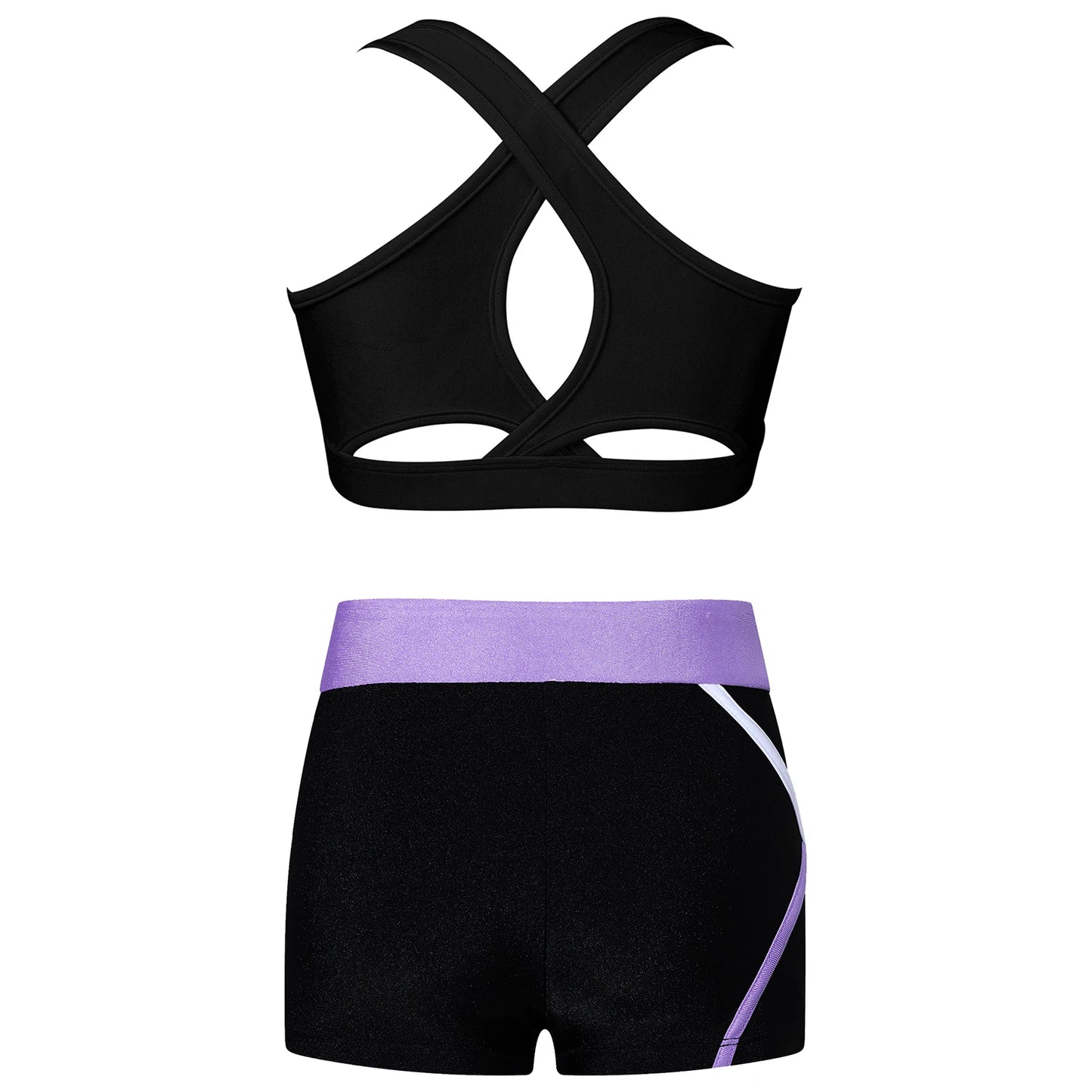 Kids Girls Workout Gymnastics Outfits Sleeveless Crop Top with Shorts Gym Running Sports Dance Performance Activewear Sportswear