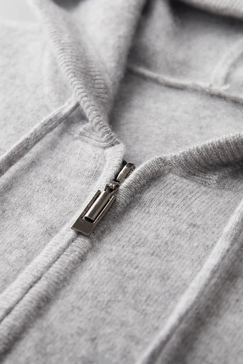 2025 New Men Knitted Plane Hooded Cardigan Cashmere Sweater Zipper Design Pocket Decoration High quality Thick Warmth Hoodie