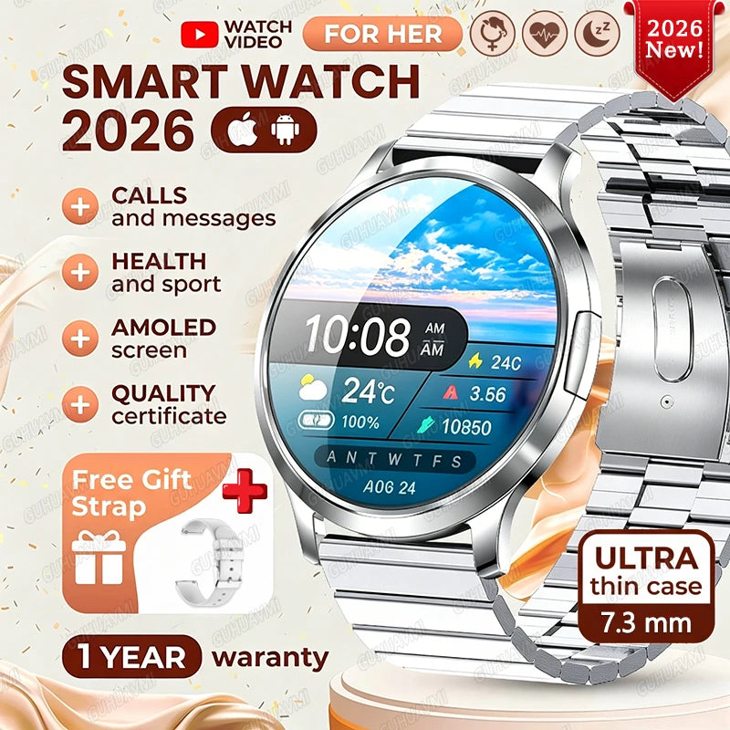 2026New Smart Watch For Women 466*466 AMOLED Display Fitness Monitor Bracelet Ladies' Gift BT Call Digital Clock For Android IOS
