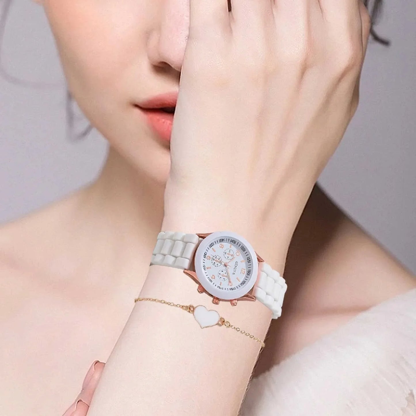 5PCS Set Luxury Watch Women Ring Necklace Earrings Rhinestone Fashion Wristwatch Female Casual Ladies Watches Bracelet Set Clock