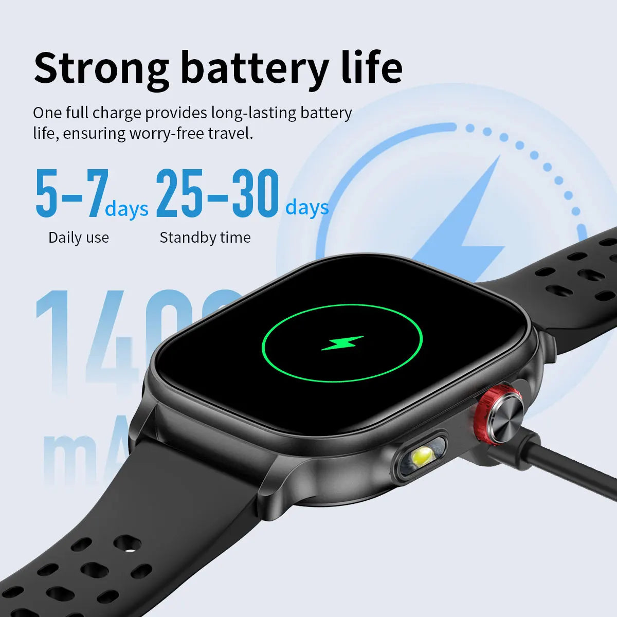 LIGE New Smart Watch Men Women 1400mAh Ultra Battery 2.01Inch HD Screen LED Flashlight IP68 Waterproof Bluetooth Call SmartWatch