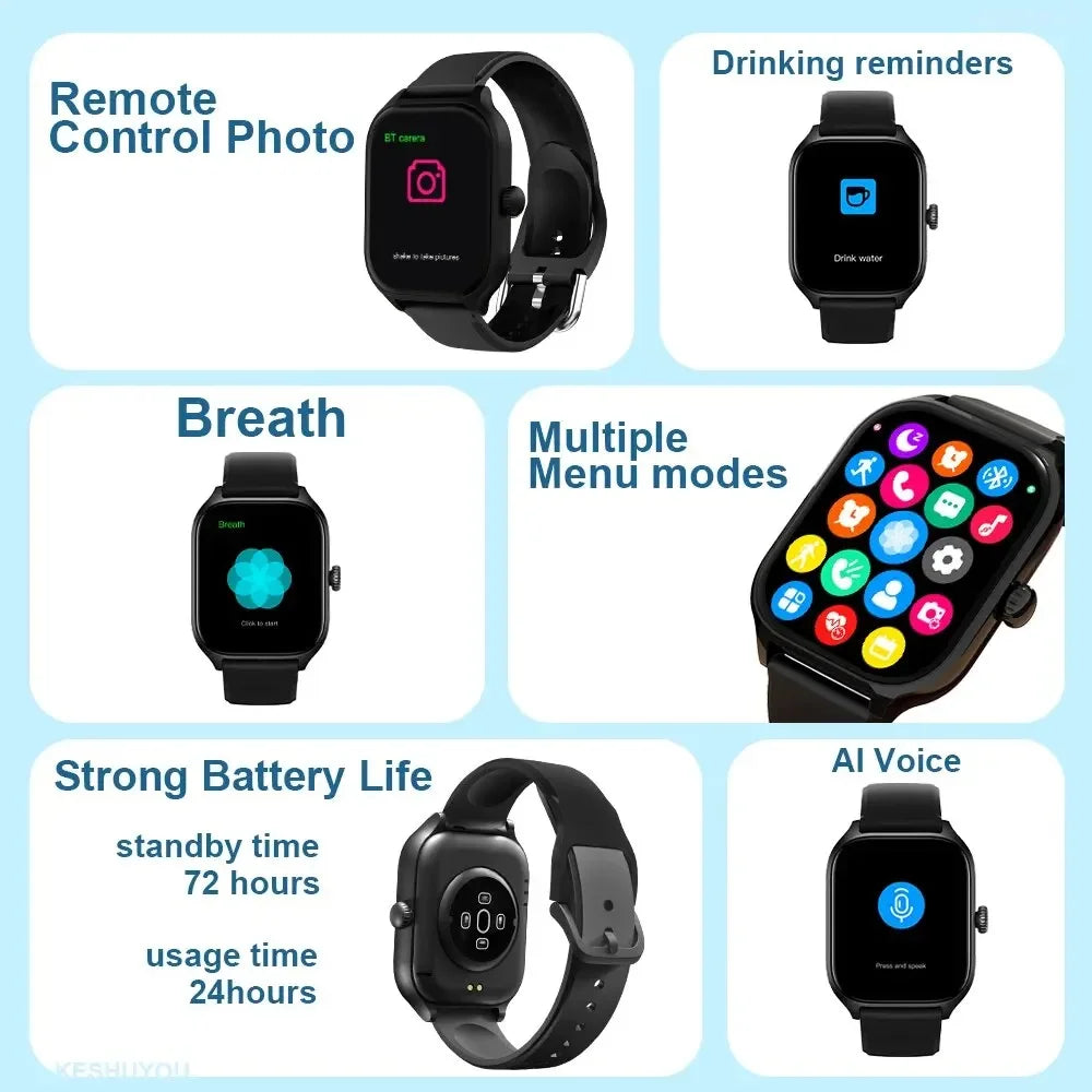 2024 H9 Smart Watch 2.01 Inch HD Display Answer Make Call Message Preview Sport Modes DIY Dial Weather Forecast For Men Women