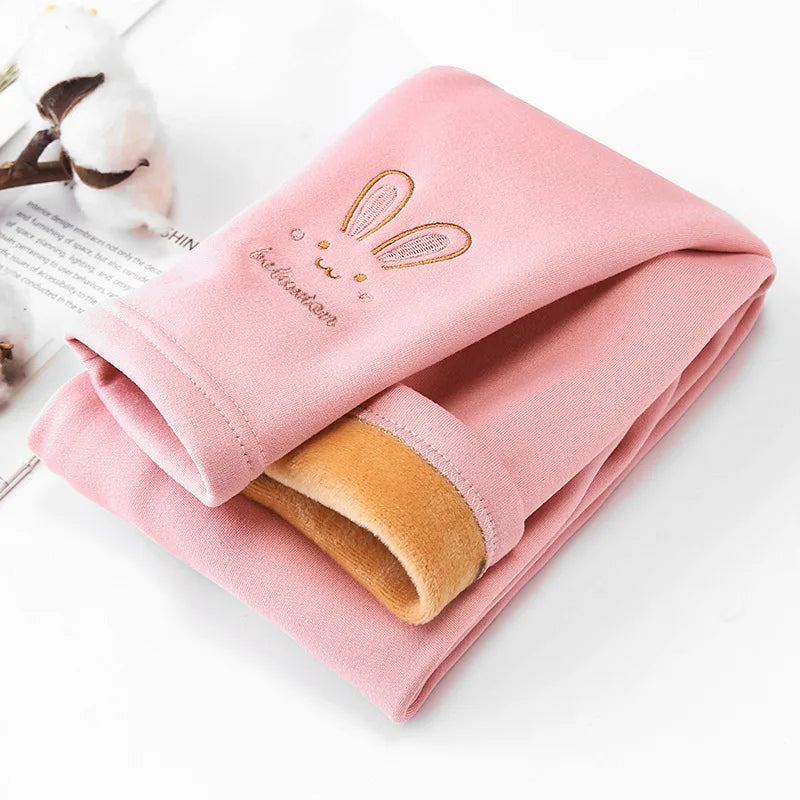 Kids Girl's Leggings Autumn Winter Thick Warm Children Bottom Pants Cute Cartoon Rabbit Elastic Waist Trousers For Girls 2-8Yrs