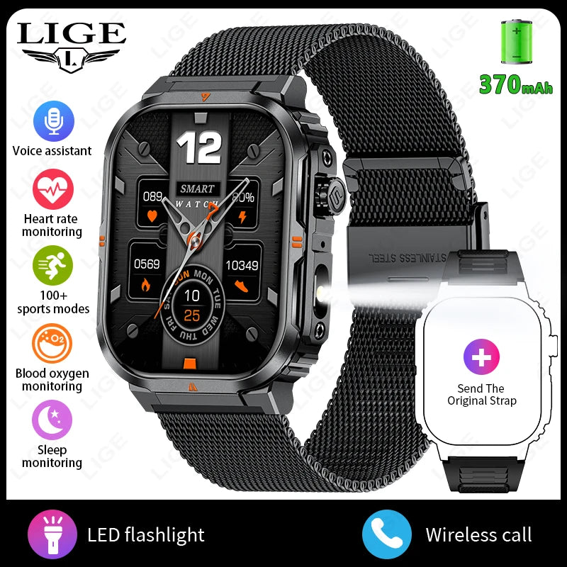LIGE New Smart Watch For Men Women 2.01" HD Display Health Monitor Sport Fitness Watches AI Voice Bluetooth Call Smartwatch Men