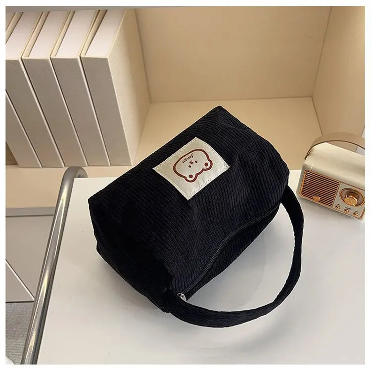 Bear Large Makeup Bag for Women Corduroy Cosmetic bag Make up Bags Zipper Pouch with handle Cosmetic Organizer Toiletry Bag