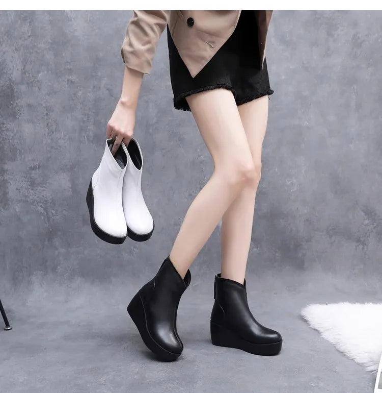 GKTINOO 2026 New Autumn Winter Women Shoes Woman Genuine Leather Wedges Snow Boots Height Increasing Short Women Boots Platform