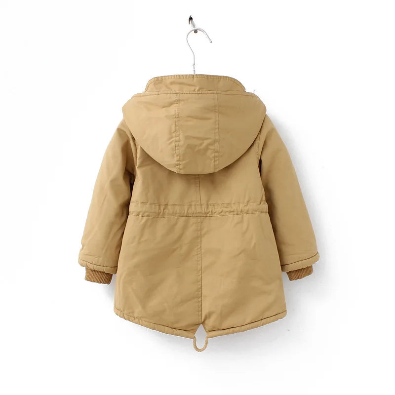 Winter Kids Clothes Plus Velvet Thicken Warm Jacket for Girls Casual Zipper Boys Outerwear Solid Versatile Children's Clothing