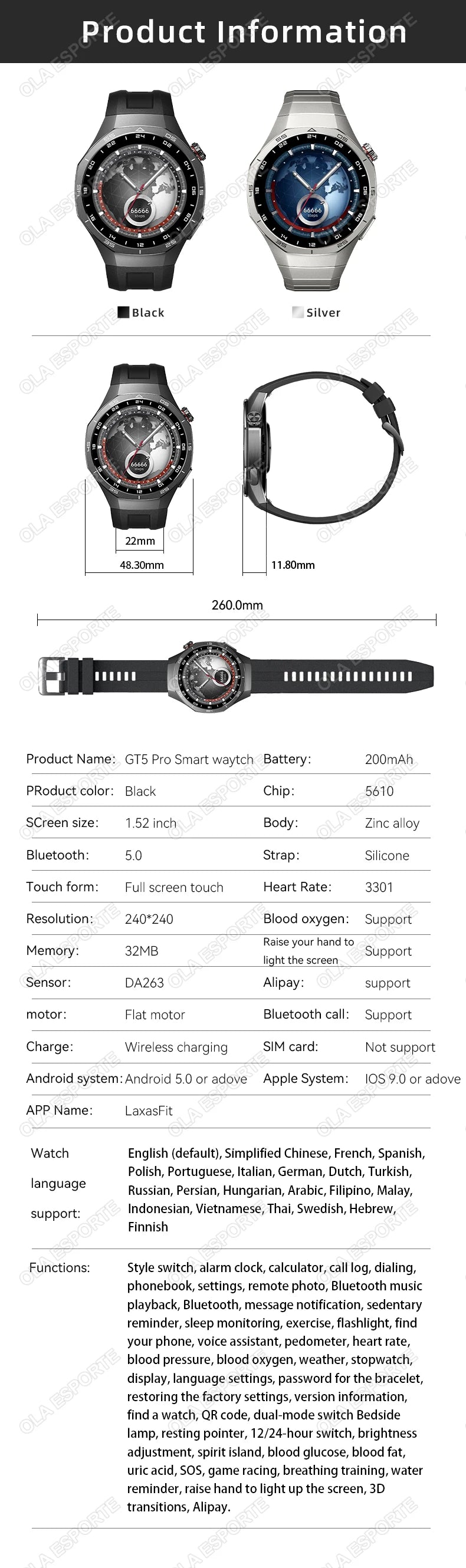2025 New Smart Watch Men Watch 5 Pro 1.52 AMOLED Screen Bluetooth Call GPS Trajectory NFC Heart Rate Dynamic Lsland SmartWatches
