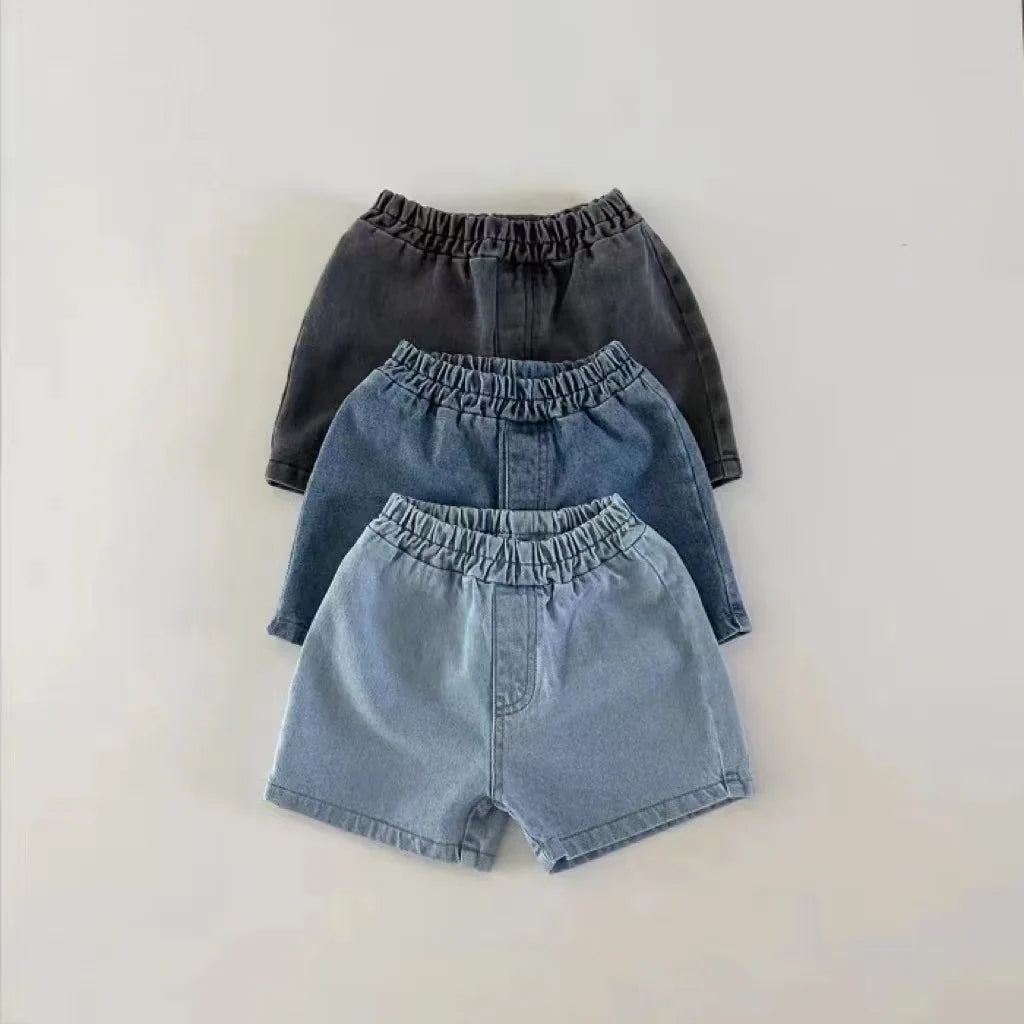 Novedad de verano, pantalones cortos de mezclilla para bebés, pantalones vaqueros cortos lisos para niños y niñas, pantalones con bolsillo para niños pequeños, pantalones cortos para niños, ropa sólida para niños