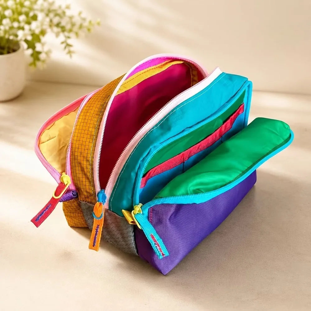 Multi-Compartment Toiletry Bag Suitable Dopamine Color Travel Organizer Layered Storage Compartments Makeup Brush Storage Bag