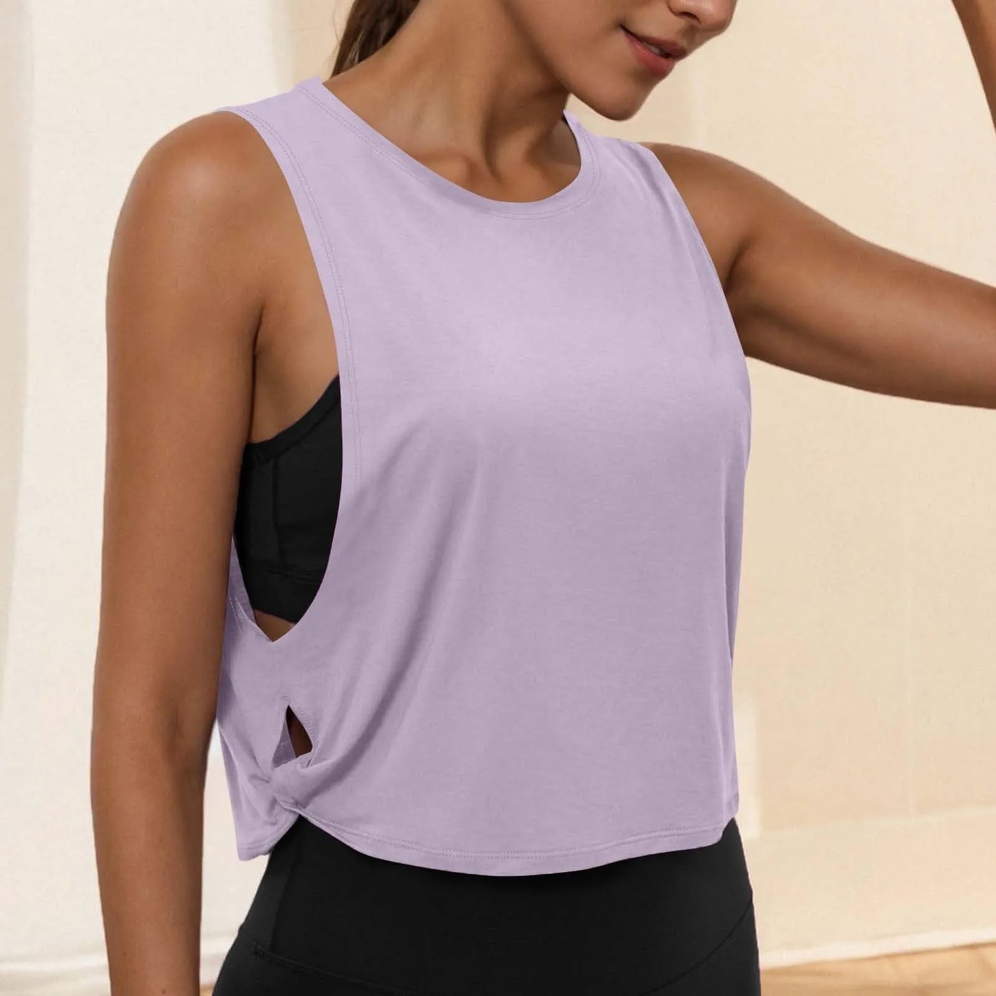 Women Sleeveless Yoga Tops Athletic Vest Breathable Blouse Cover Up Gym Workout Cool T-Shirt Running Short Tank Crop Top