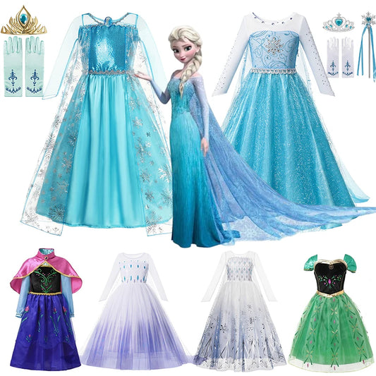 Frozen Snow Queen Elsa Dresses for Girls Costumes Kids Cosplay Anna Elsa Princess Children Gowns Clothing Disney Party Dresses