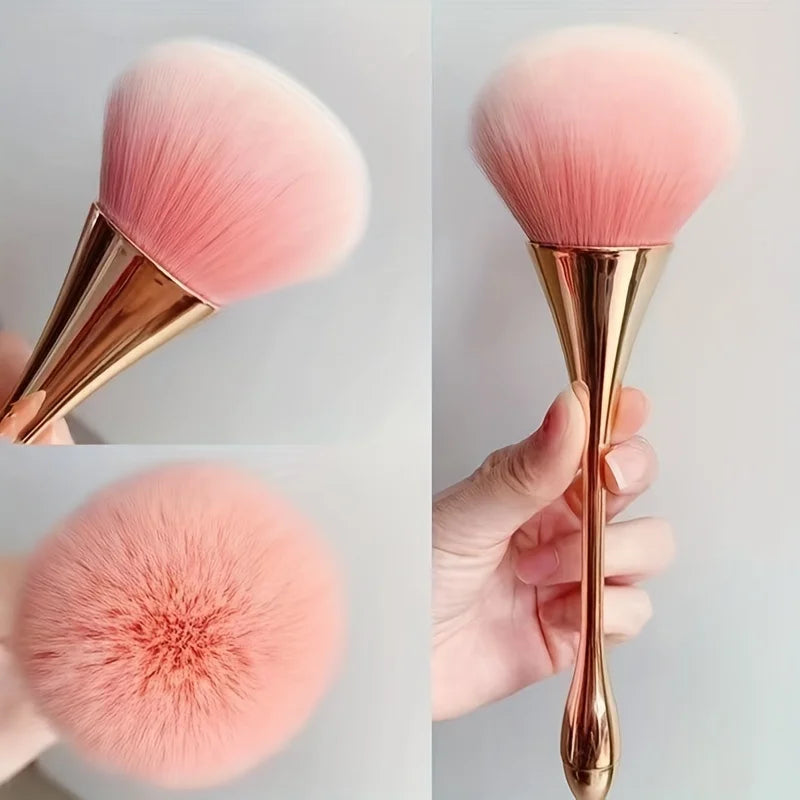 Rose Golden Fan Makeup Brush, Cosmetic Brush Loose Powder, Highlighting Brush Blush - Soft Hair Makeup Fixing