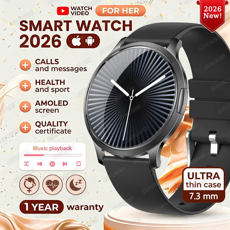 2026New Smart Watch For Women 466*466 AMOLED Display Fitness Monitor Bracelet Ladies' Gift BT Call Digital Clock For Android IOS
