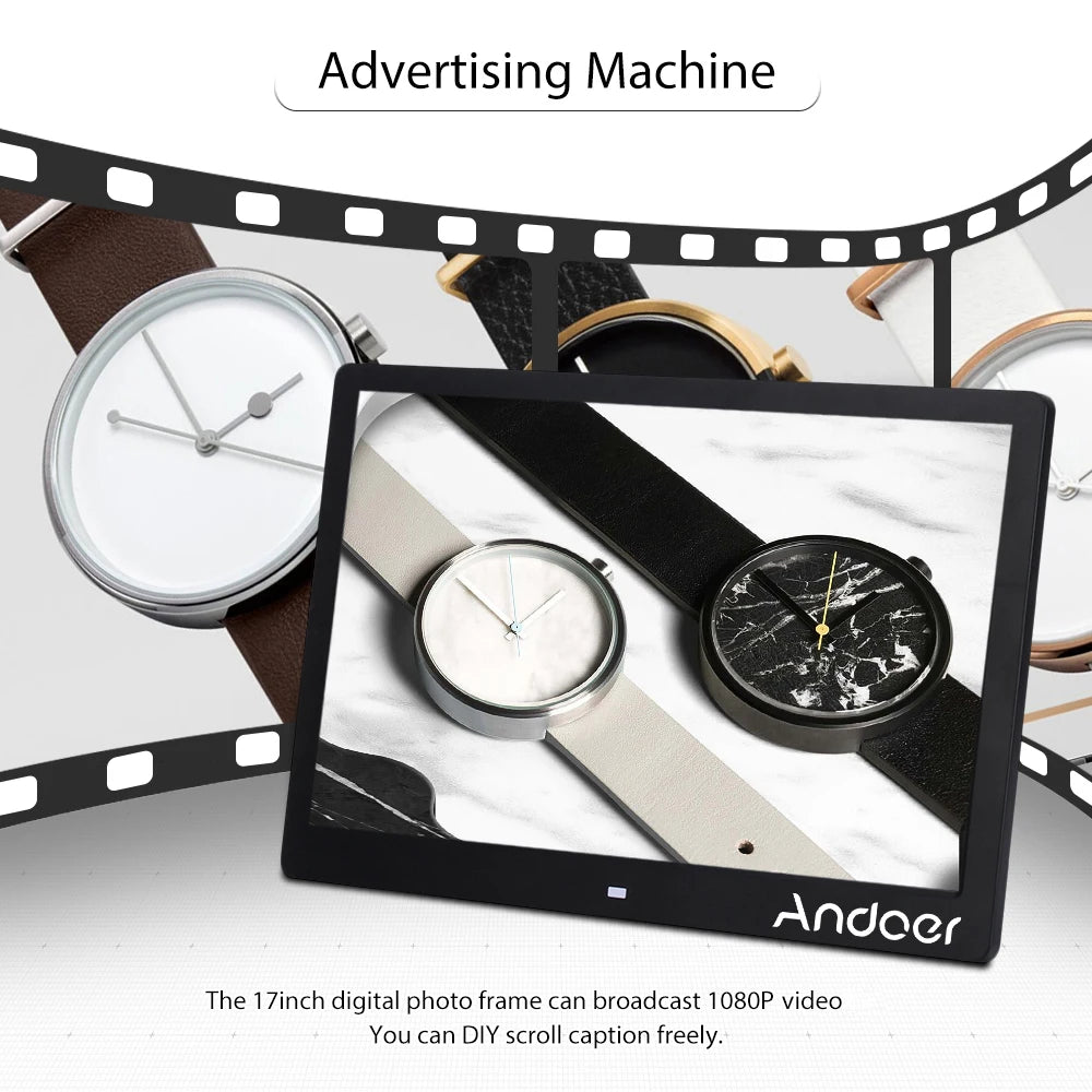 Andoer 17inch LED Digital Photo Frame 1080P Electronic Picture Frame MP3 MP4 Video Player Clock Calendar with Remote Control