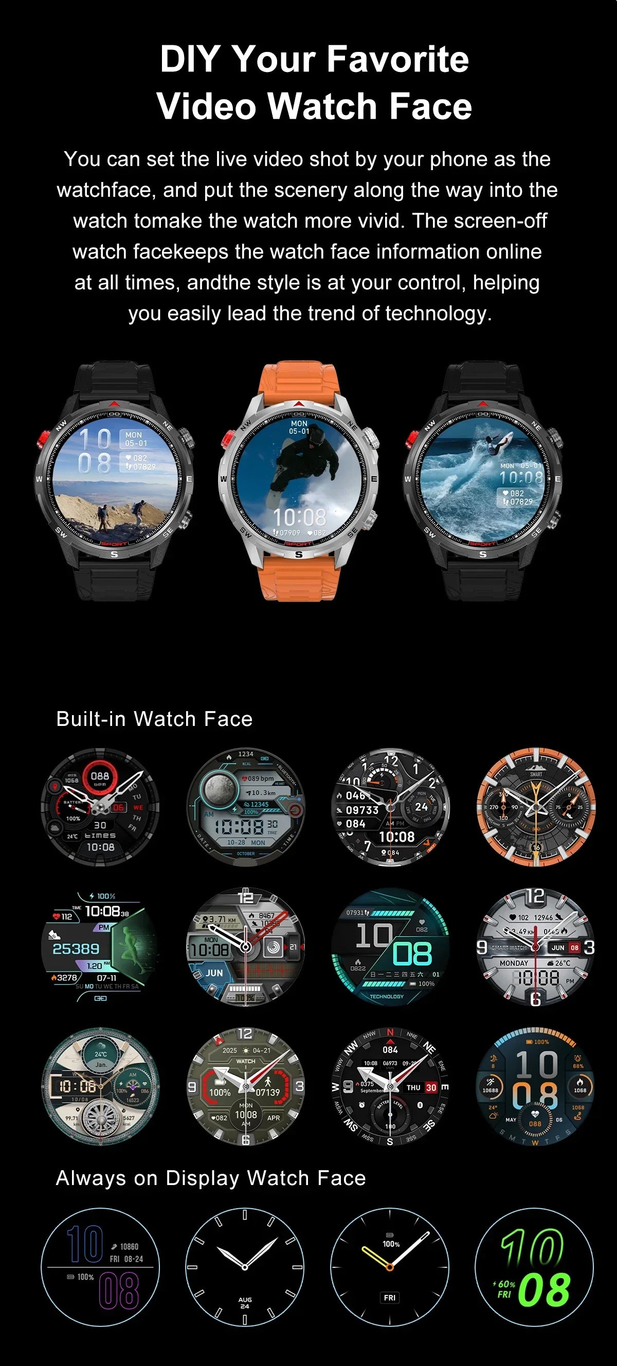 New Outdoor Smart Watch 1.43inch Screen 2GB Memory Map Navigation GPS Positioning 5ATM Waterproof LED Flashlight Smart Watch