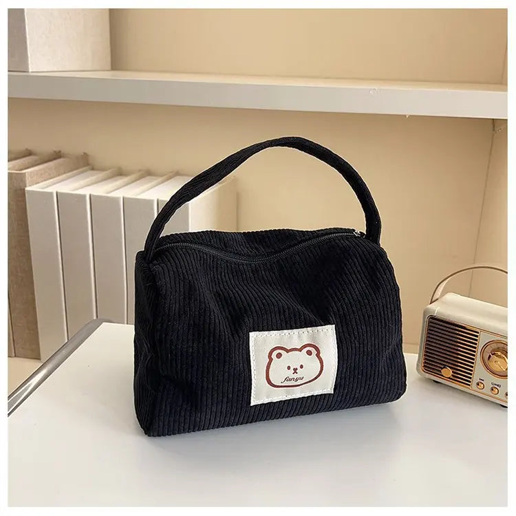 Bear Large Makeup Bag for Women Corduroy Cosmetic bag Make up Bags Zipper Pouch with handle Cosmetic Organizer Toiletry Bag