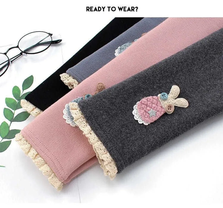 Girls Thermal Leggings Autumn Winter Kids Cute Rabbit Simplicity Tight Warm Trousers Baby Children Skinny Pants Casual Bottoms