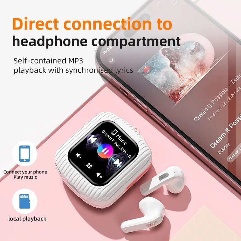 New Smart Touch Screen Display Wireless Earphones With APP Control  TF Card MP3 Local Music Mode ENC Noise Cancellation Earbuds