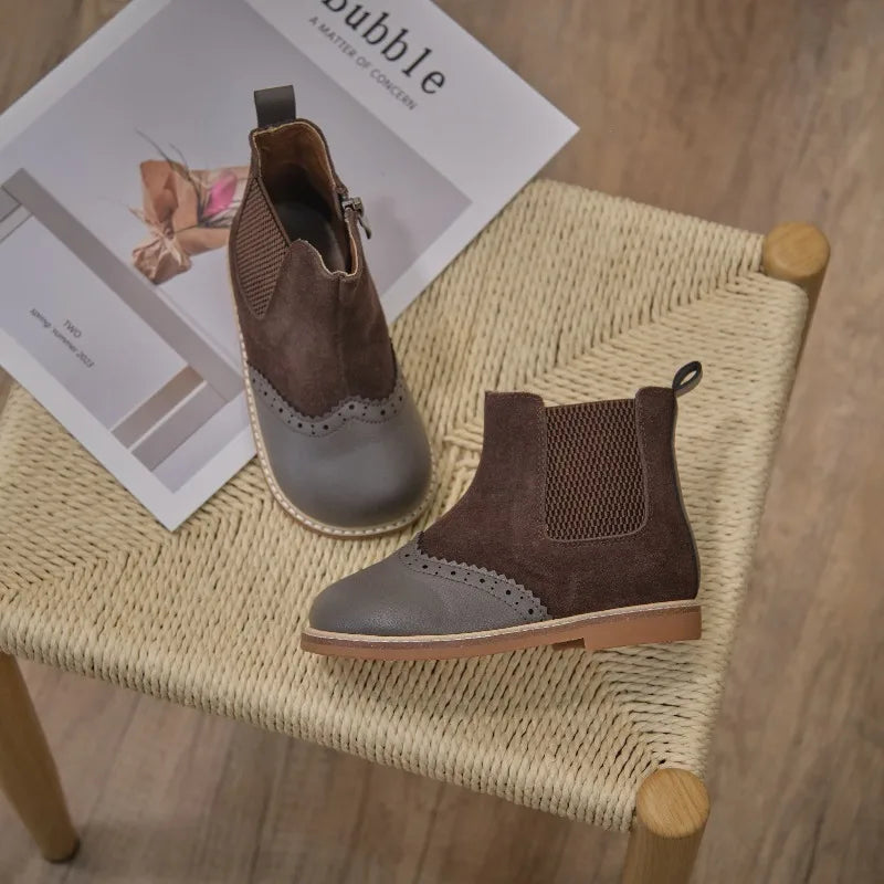 Ins Handmade Winter Girls Boutique Boots Kids Fashion Short Boots Girls Quality Shoes Small Leather Shoes Boys British Style