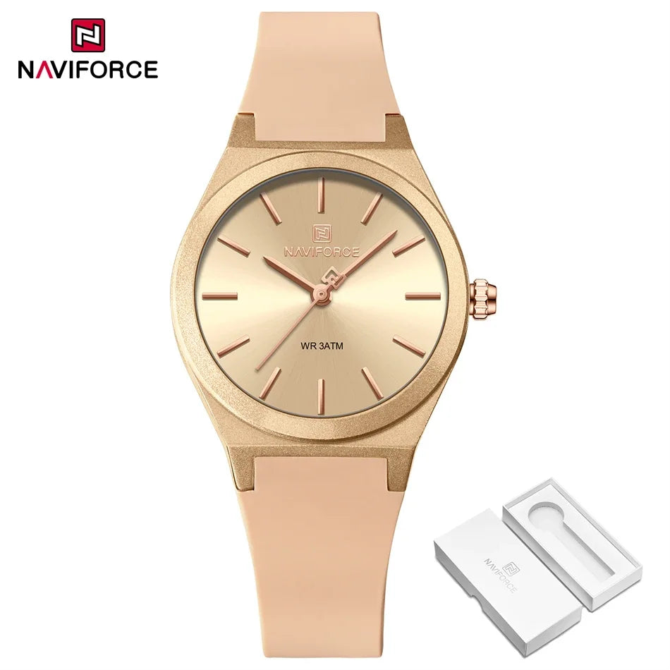 NAVIFORCE Women Watches Silicone Strap Women Quartz Wristwatches Waterproof Round Dial Retro Watch Ladies Girls Reloj Para Mujer
