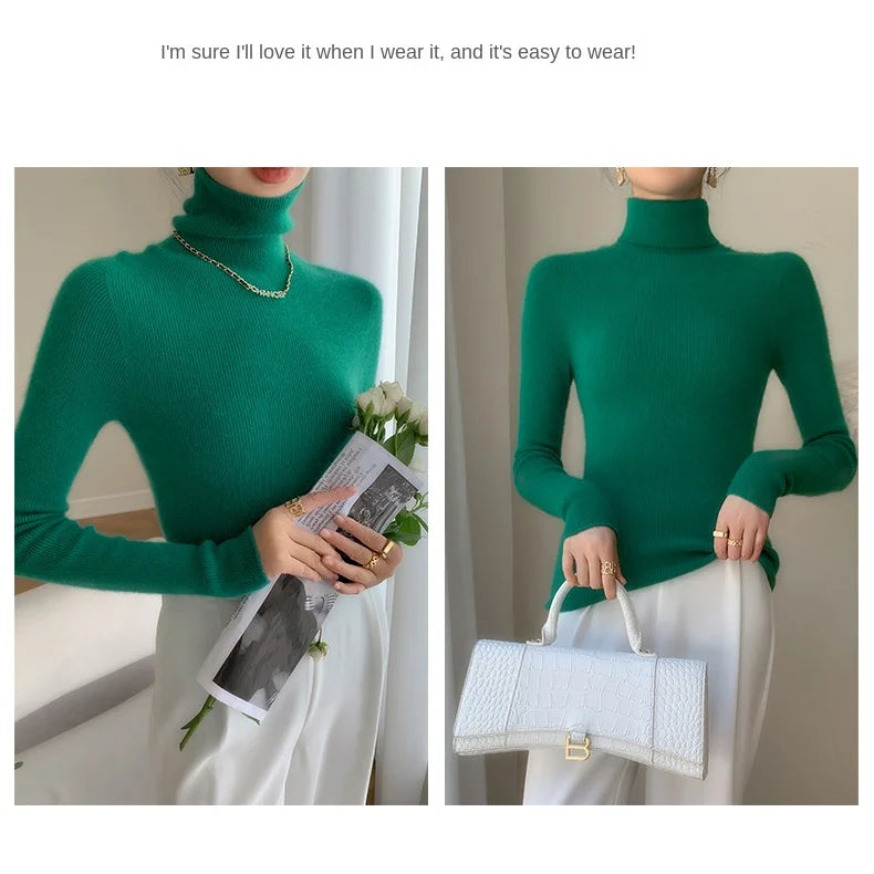 100% pure cashmere sweater women  sweater slim fit sweater versatile for autumn and winter knitted high neck cashmere