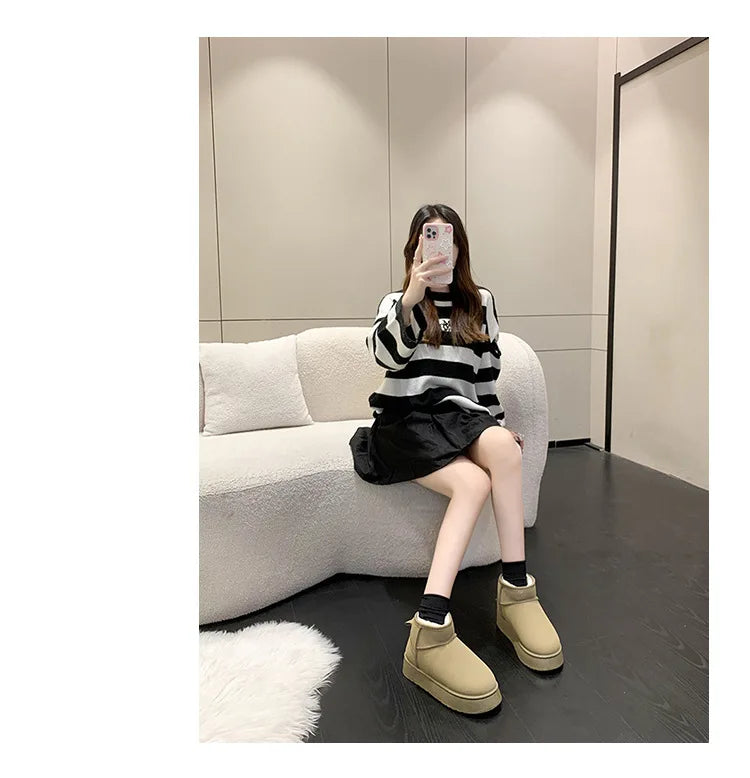 Winter Women Short Plush Warm Snow Boots Casual Shoes New Suede Fur Chelsea Ankle Boots Flats Platform Ladies Shoes Botas