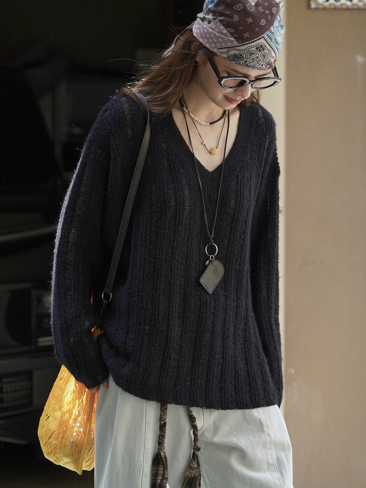 2026 New Women Soft Material Pullovers V-Neck Autumn Women Sweater Clothes Knitted Pullovers Long Sleeve Sweater Pull Femme