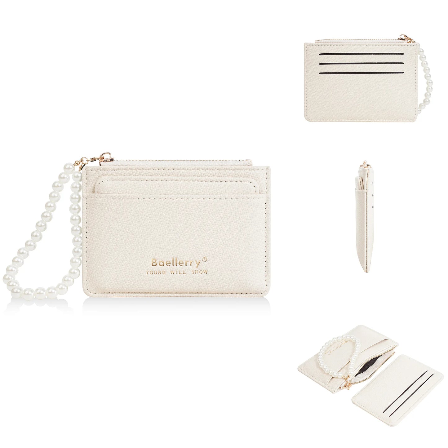 Fashionable Womens Card Case Ins Trend High Class Pearl PU Small Purse