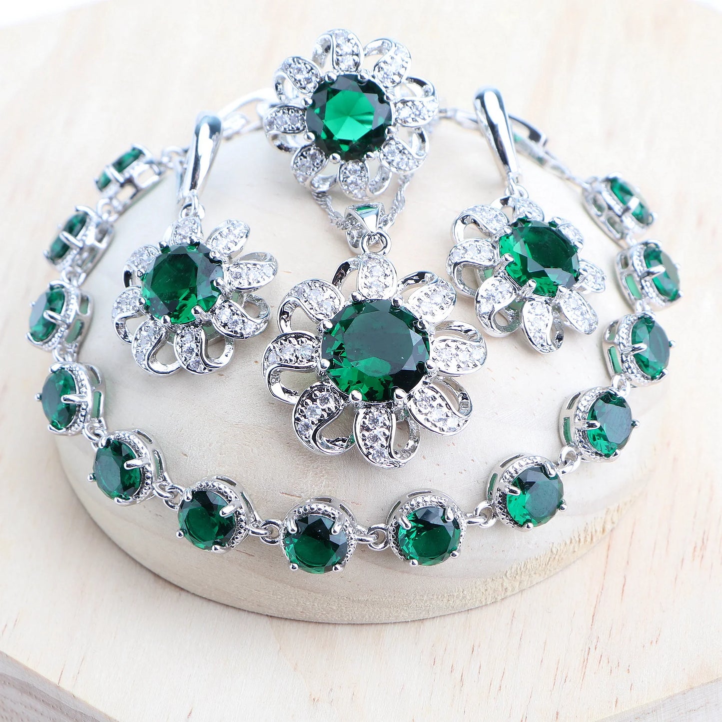 Round Red Zircon Wedding 925 Silver Jewelry Sets Bridal Jewelry Stones Earrings Rings Bracelets Pendant Necklace Set For Women