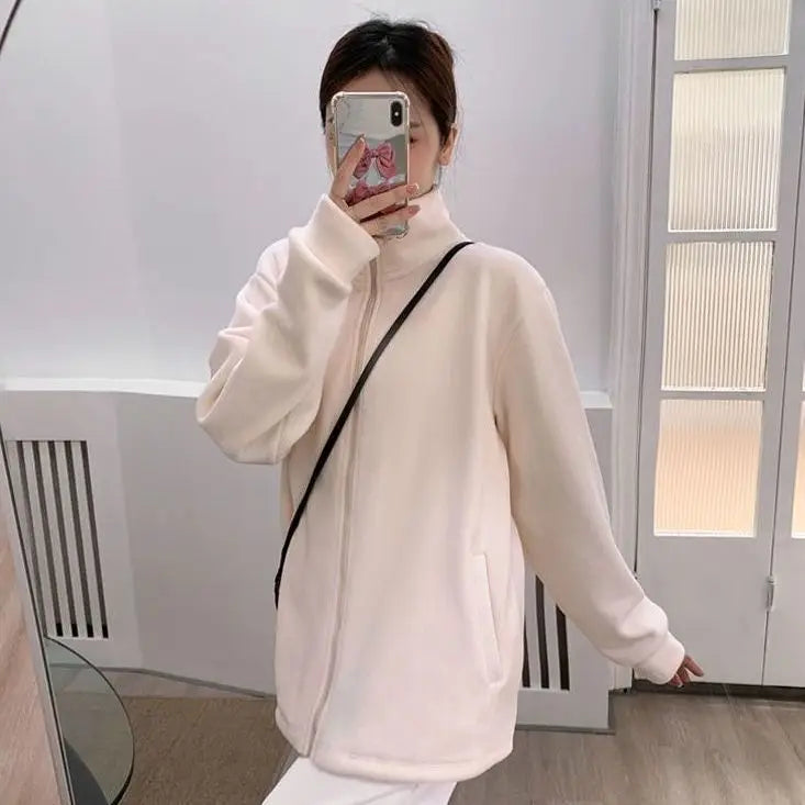 Fleece Jacket for Women in Autumn and Winter New Loose Lamb Wool Sweatshirt for Women Stand-up Collar Small Top