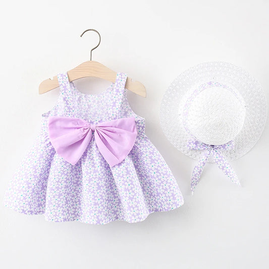 2Piece Summer Newborn Dresses Toddler Clothes Cute Bow Flowers Beach Infant Princess Dress Baby Girl Clothing Set BC252