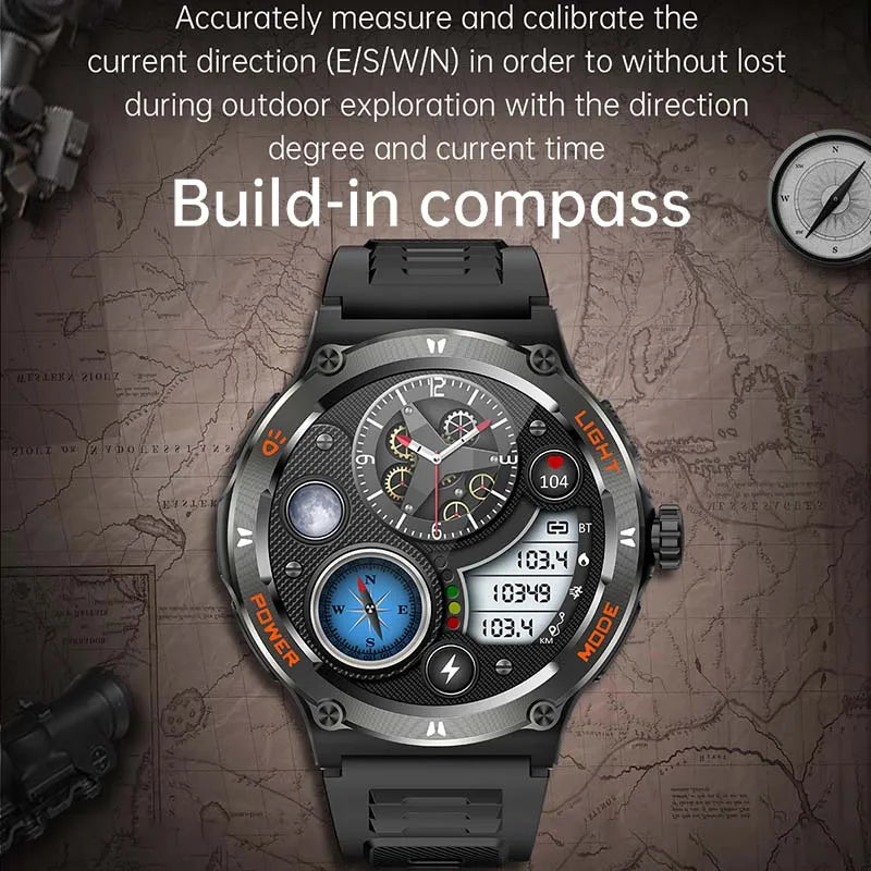 2024 New For Huawei Xiaomi Rugged Military Smartwatch Men Bluetooth Call GPS Track 500Mah 3ATM Waterproof AMOLED Men Smartwatch