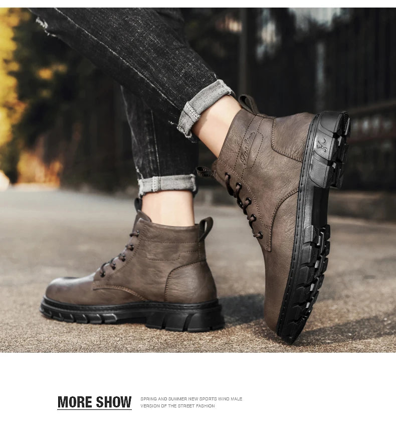 Winter Men Boots Outdoor Leather Ankle Boots Lightweight High Top Casual Boots Designer Male Work Boots Classic Handmade Boots