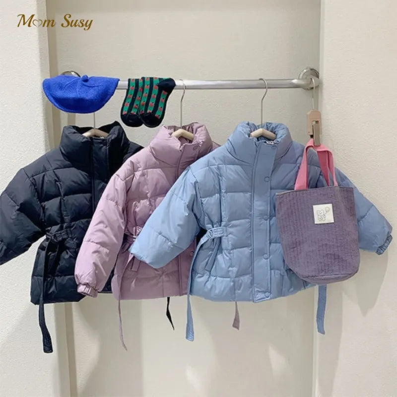 Chaqueta acolchada de algodón para bebé, niño y niña, abrigo de invierno para niño pequeño, cinturón de cintura, prendas de vestir gruesas y cálidas, ropa para bebé