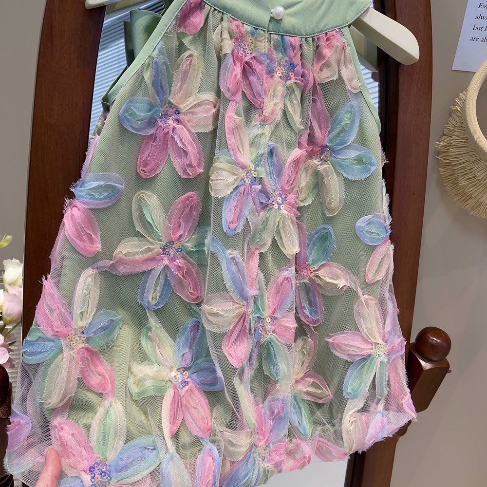 Bear Leader Girl Dress 2025 Summer New Girl Dress Princess Dress Little Girl Fashion Colorful Flower Yarn Dresses Kid Clothes
