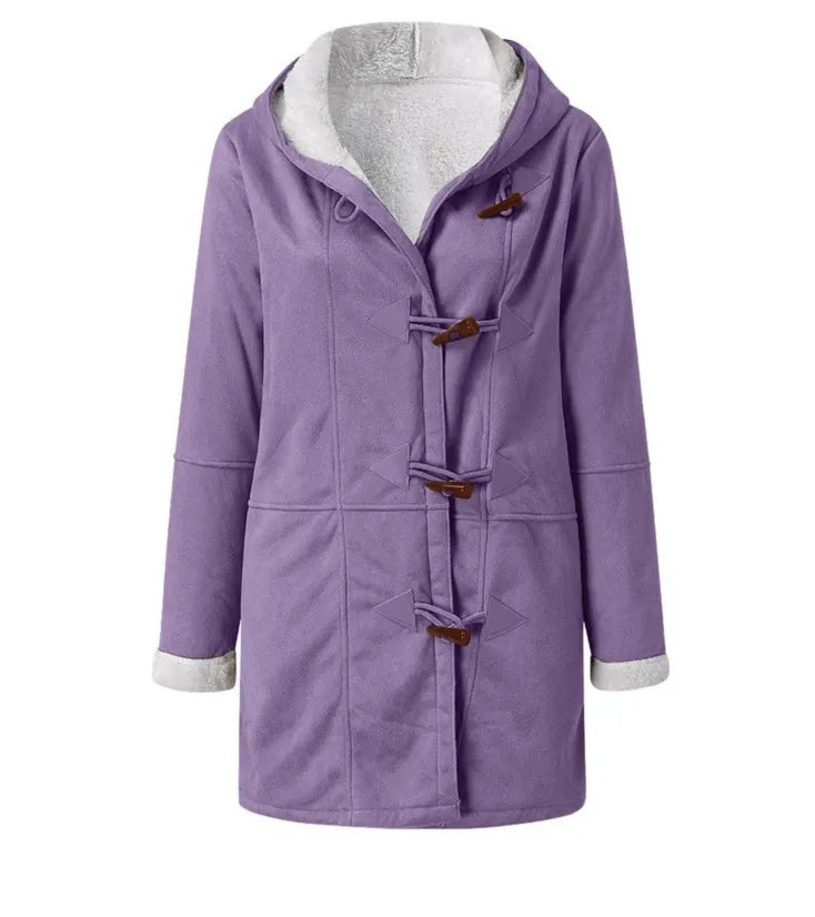 Winter Women's Sherpa Jacket Casual Trendy Warm Fleece Lined Pocket Overcoat Hooded Parka Toggle Buttons Coats Velvet Outerwear