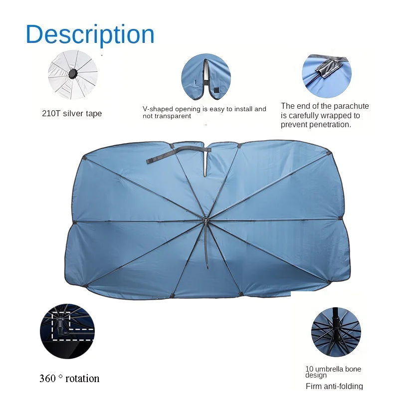 Car Sunshade Windshield Umbrella with 360° Rotation Bendable Handle Front Window Sun Shade UV Protection Summer Car Accessories