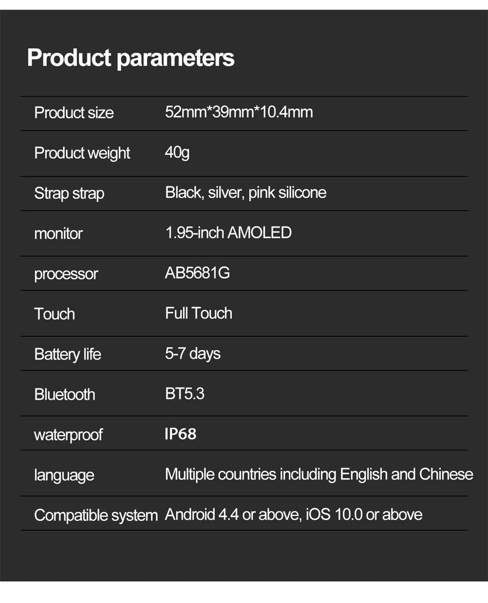 Smart Watch 1.95''AMOLED Curved Display BT Call NFCHeart Rate Monitor Multi-Sport Modes Fitness Tracker Smartwatch for Men Women