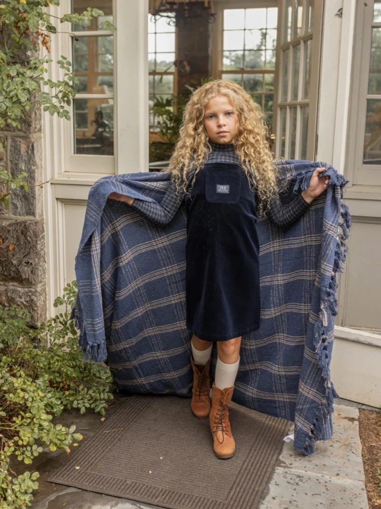 AP AW26 Navy Blue Corduroy Collection Kids Boy Girl Fashion Geometric Print Shirt Family Matching Clothing Dress Top Jumper