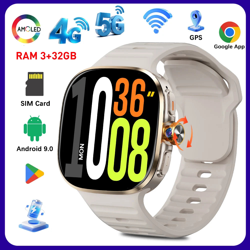 NEW Smartwatch 5G with 2.4" HD Screen 190° Rotating Camera WIFI 3D Stereo Navigation Compass NFC Bluetooth Smart Watch Men Women