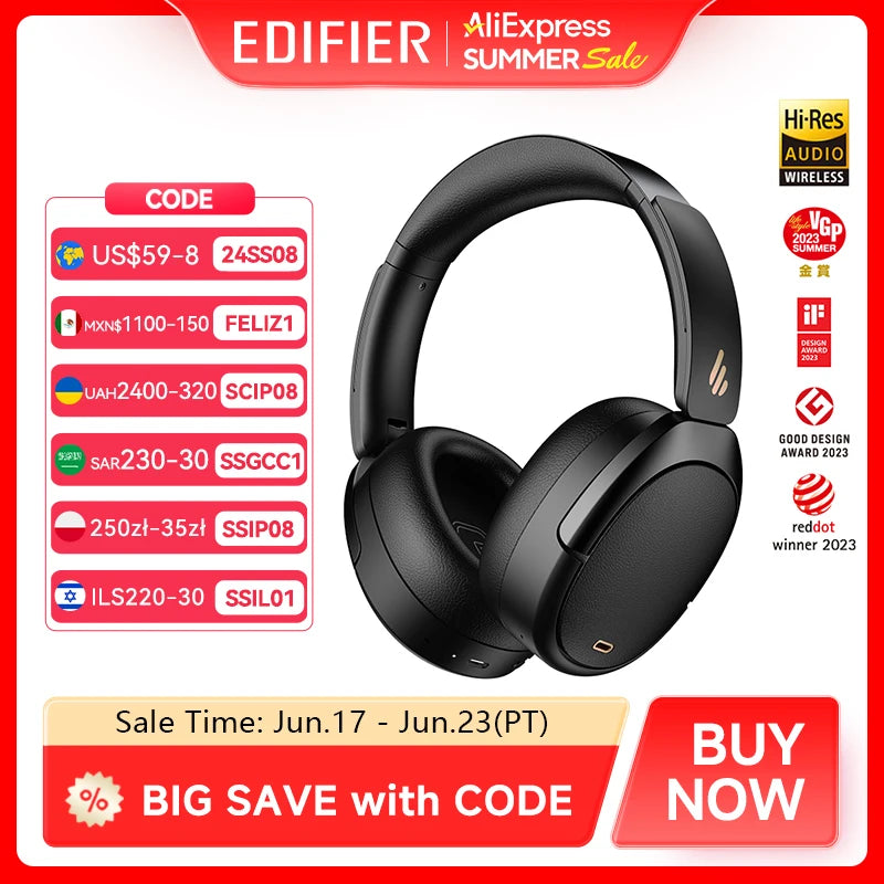 Edifier WH950NB Active Noise Cancelling Wireless Headphones Bluetooth 5.3 Headset,Hi-Res Wireless,55hrs Playback,4 Microphones