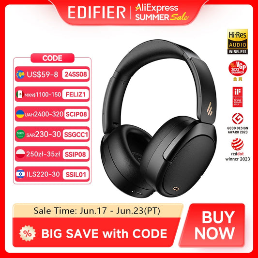 Edifier WH950NB Active Noise Cancelling Wireless Headphones Bluetooth 5.3 Headset,Hi-Res Wireless,55hrs Playback,4 Microphones