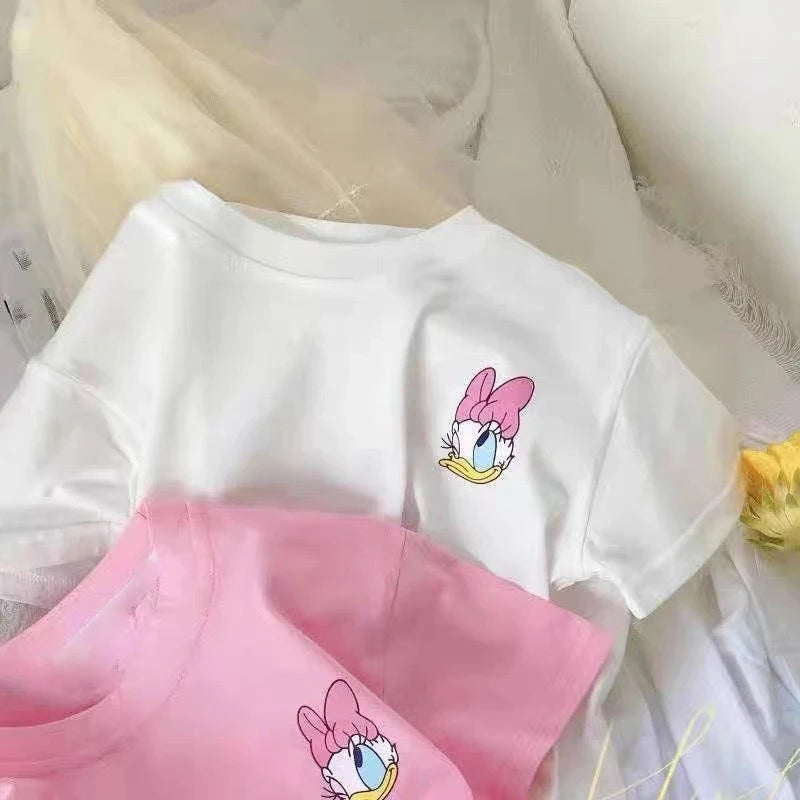 Disney Summer Girls Short Sleeve Girls Clothes T-Shirts Cartoon Mickey Mouse Minnie Cotton Print Baby Top Birthday Gifts