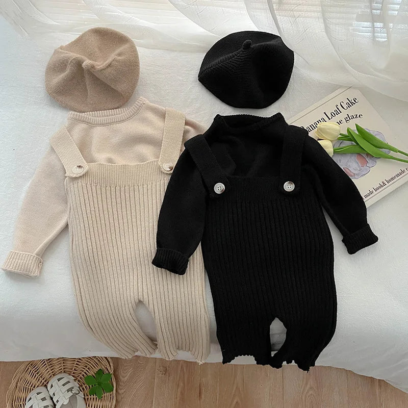 Mono de punto sin mangas para bebé, mono liso para recién nacido, Pelele de algodón infantil, ropa tejida para niño y niña, novedad de otoño