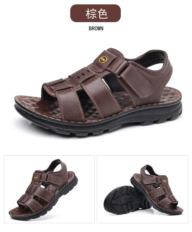 Genuine Leather Men Sandals Male Summer Shoes Outdoor Casual Sandal Cowhide Beach Shoes Classic Non-slip Men's Sandles